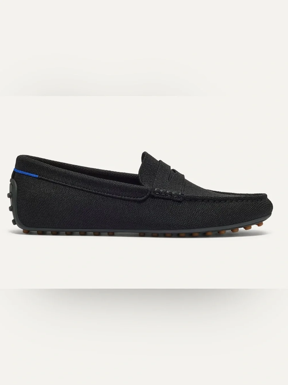 Rothy's The Driver slip-on loafer Black w/blue piping detail sz 9.5